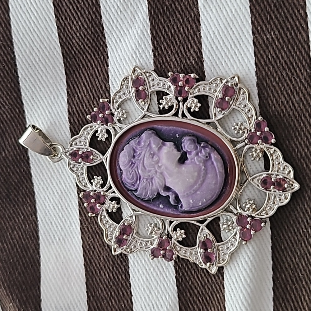 Large Sterling Silver Brown Cameo